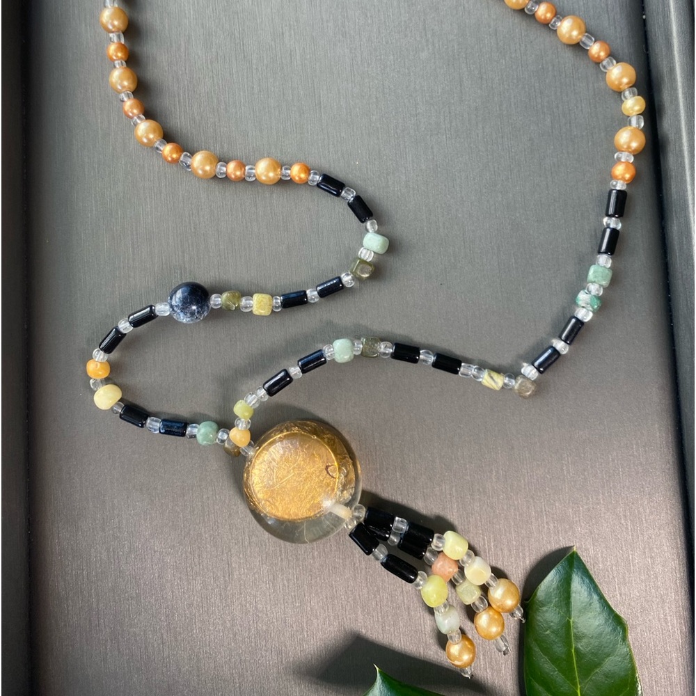Vintage Sautoir Necklace Lucite Tassel Pendant Estate Jewelry Pre-Owned GoldFlck